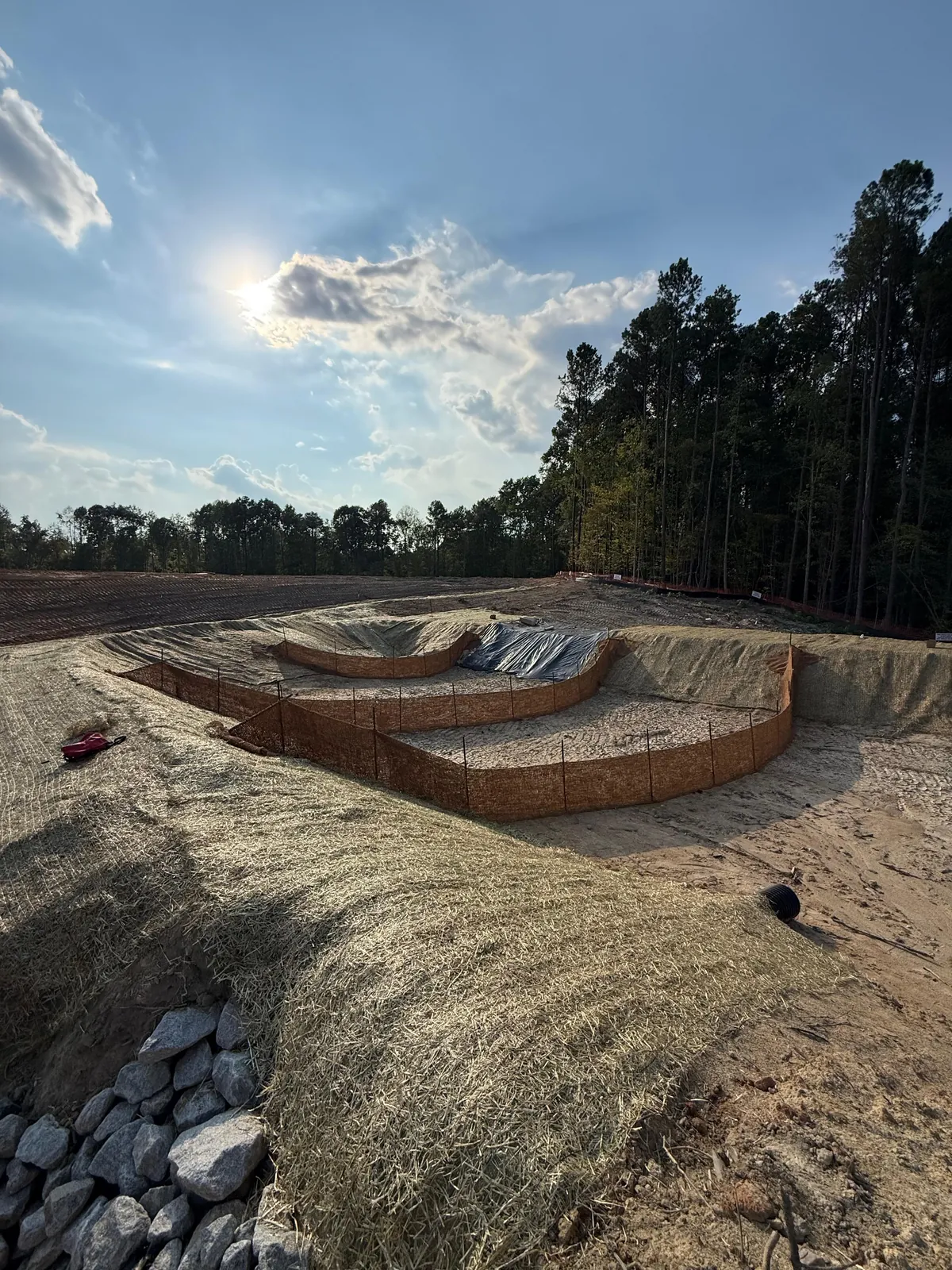 Erosion control matting on a basin slope at Banks Twenty