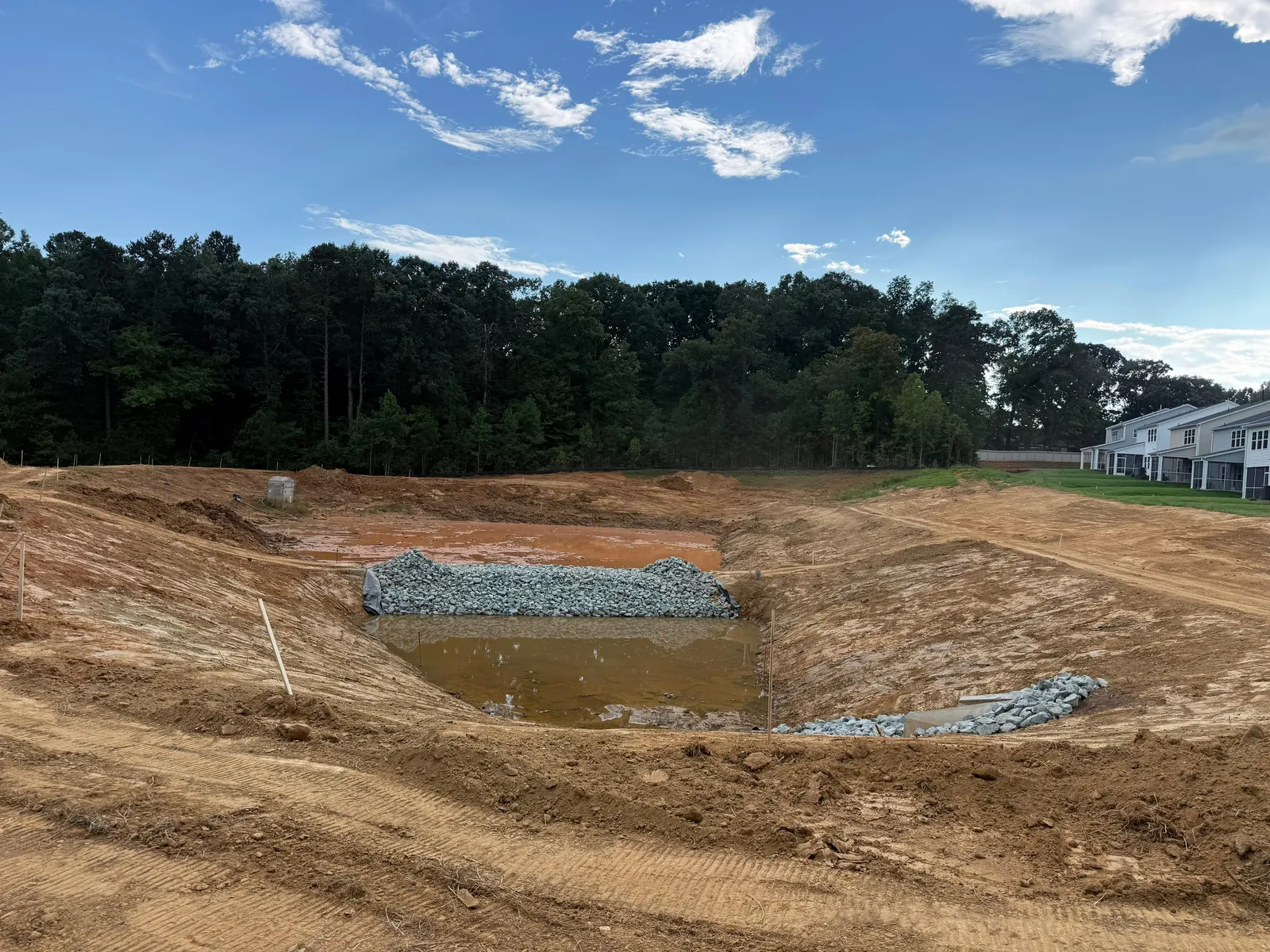 Rip-rap lined stormwater basin at Sagecroft